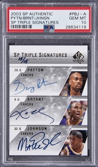 2003-04 Upper Deck SP Authentic "SP Triple Signatures" #PBJ-A Payton/Bryant/Johnson Multi Signed Card (#15/15) - PSA GEM MT 10